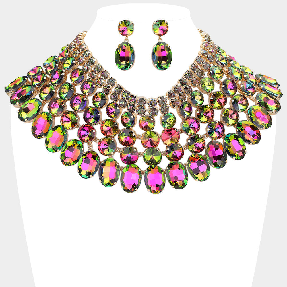 Women's Crystal Glass Bib Statement Necklace