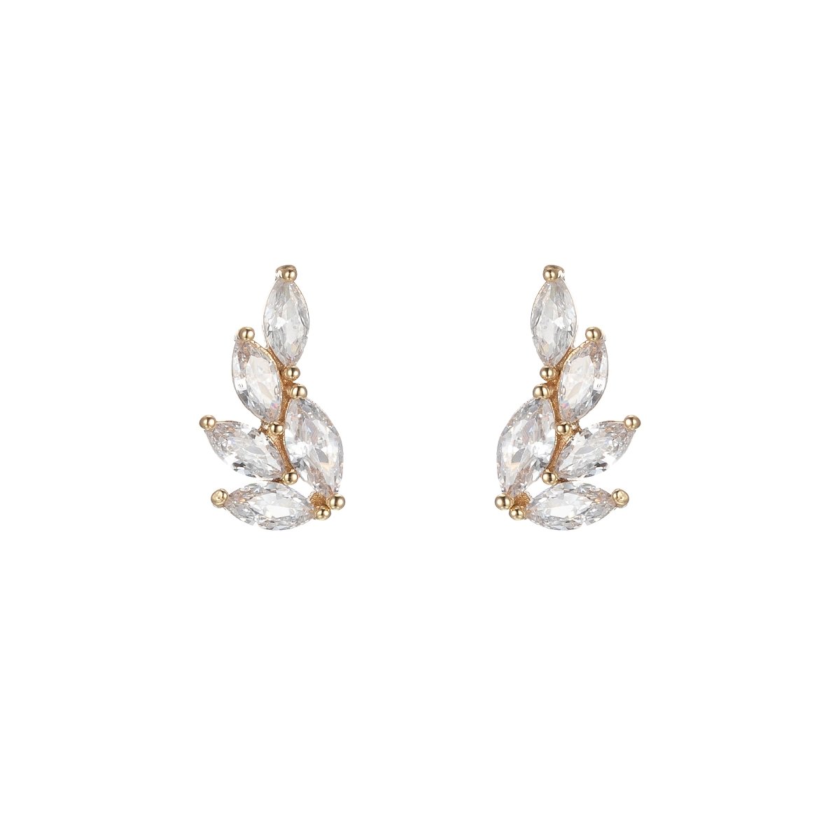 OS Crystal Leaves Studs Earring CZ Crystal Stone Floral Nature Leaves Daily Earring Jewelry P-194