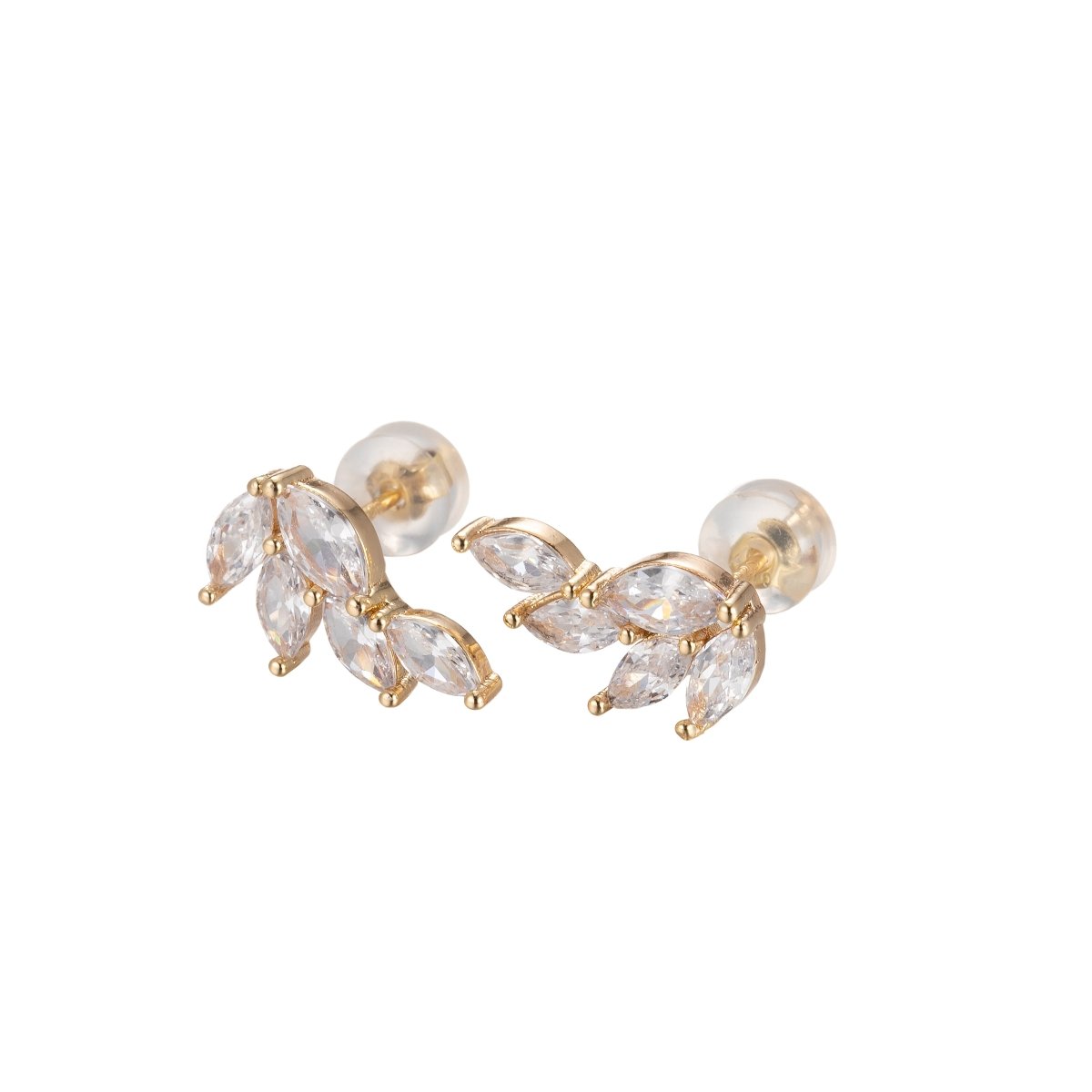 OS Crystal Leaves Studs Earring CZ Crystal Stone Floral Nature Leaves Daily Earring Jewelry P-194