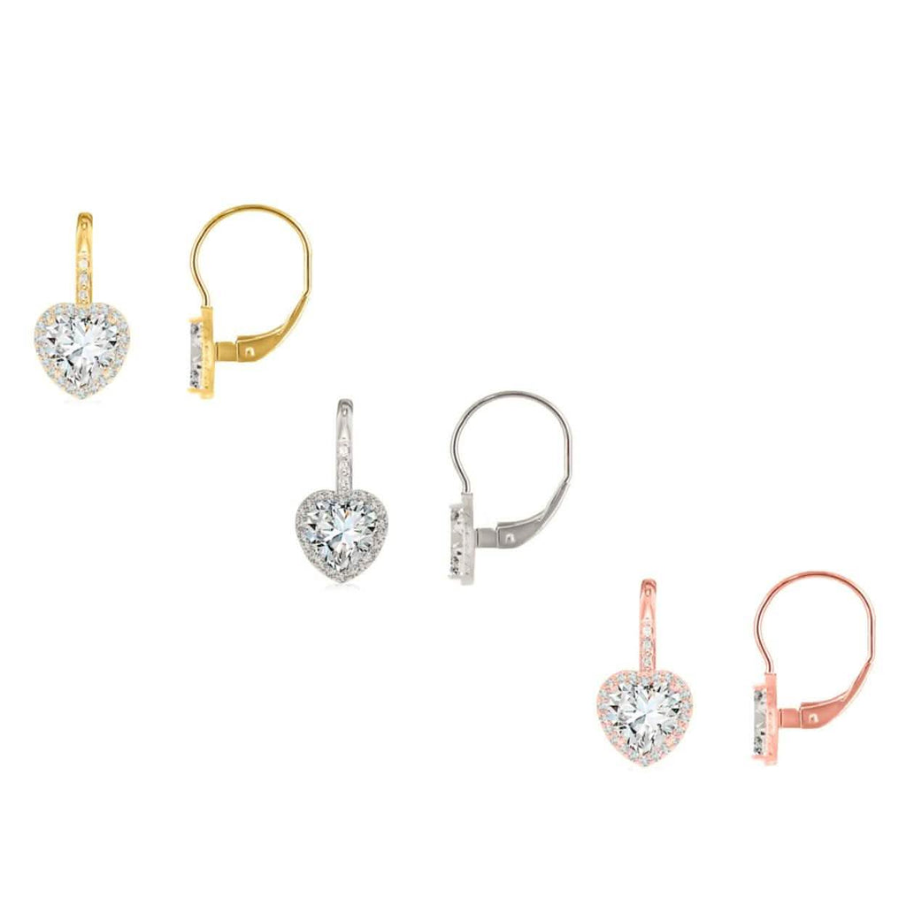 Boucles d'oreilles cœur halo à levier arrière en cristal