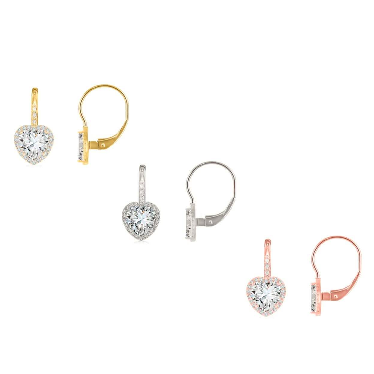 Boucles d'oreilles cœur halo à levier arrière en cristal