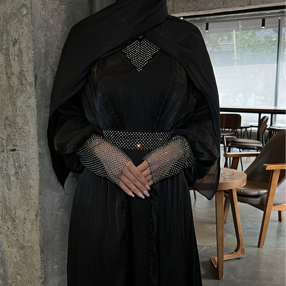 Crystal Mesh Embellished Abaya Set(MOA258)