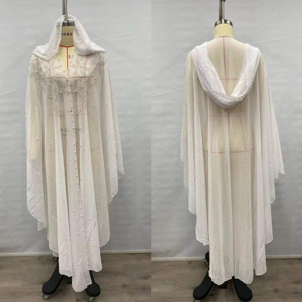 Crystal & Pearl Embellished Hooded Cape Abaya (MA366)