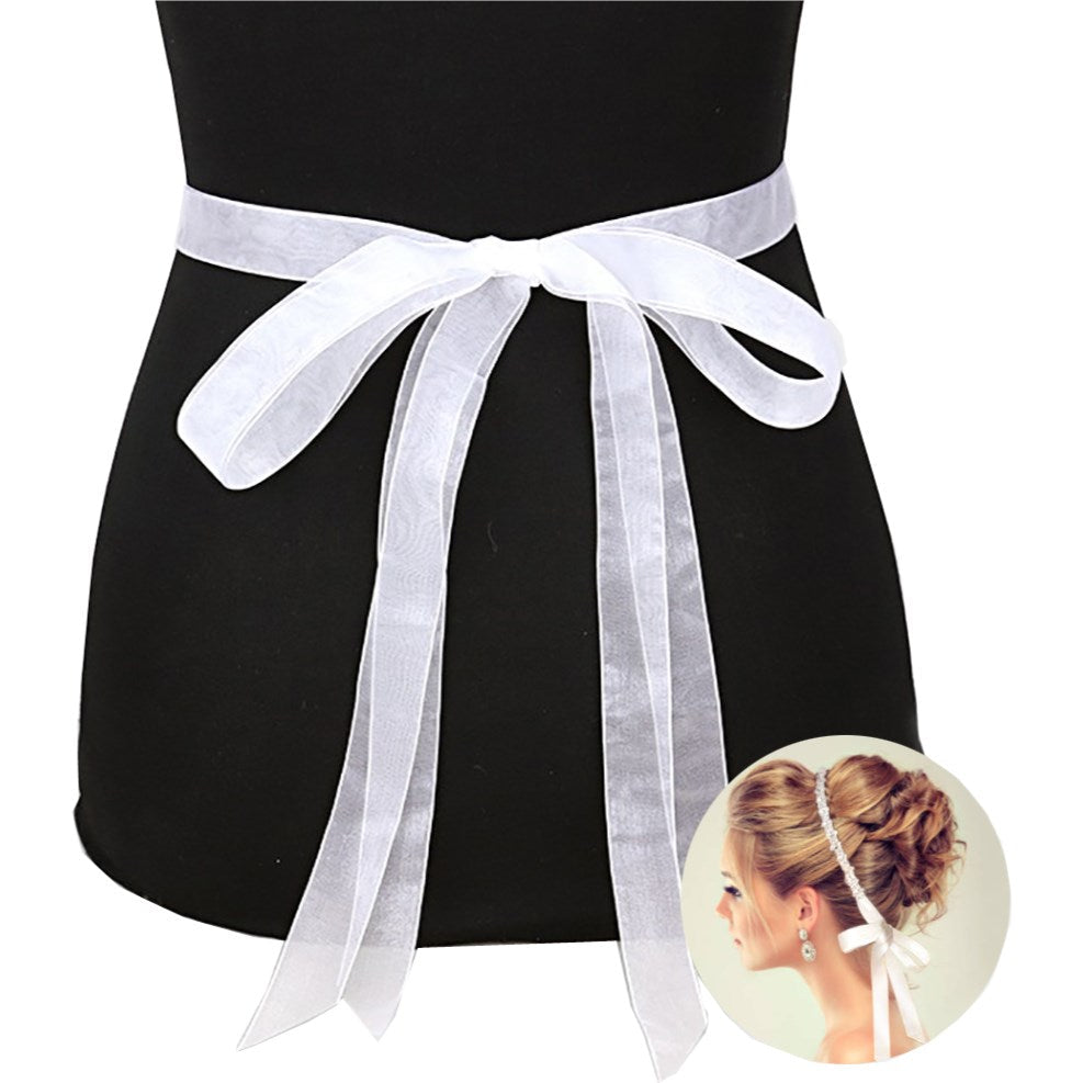 Crystal Rhinestone Sash Ribbon Bridal Belt Headband Tie