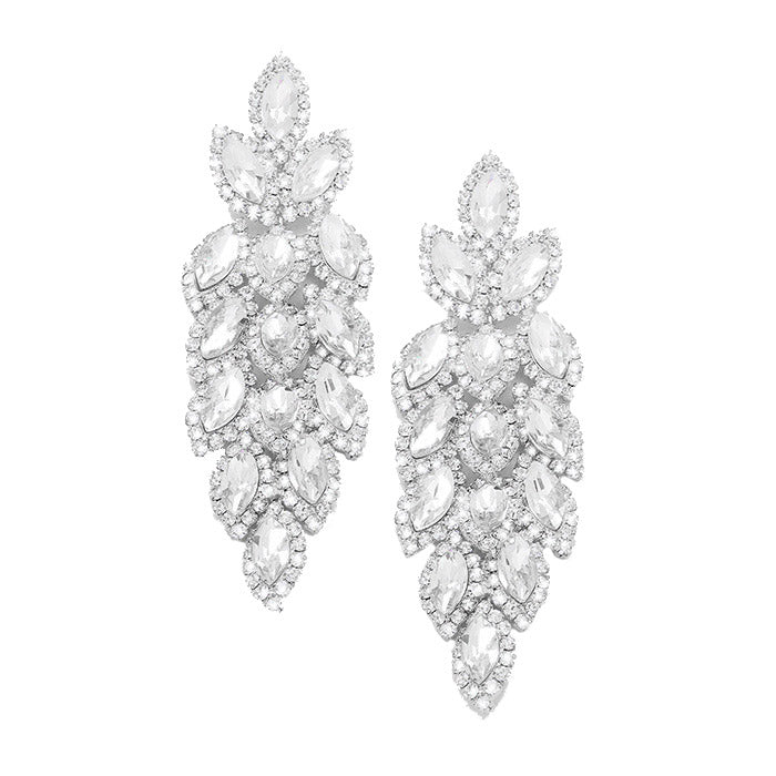 Women's Crystal Stone Leaf Cluster Marquise Evening Stud Earrings