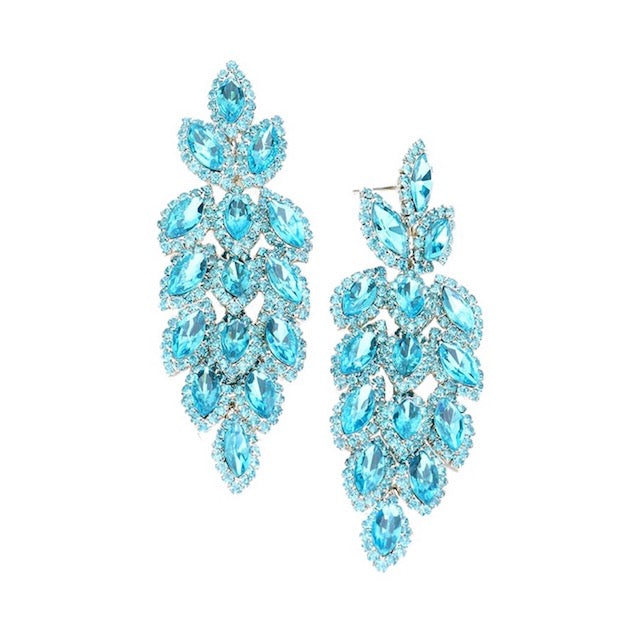 Women's Crystal Stone Leaf Cluster Marquise Evening Stud Earrings