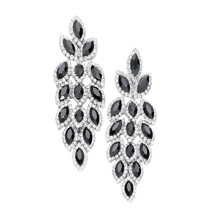 Women's Crystal Stone Leaf Cluster Marquise Evening Stud Earrings