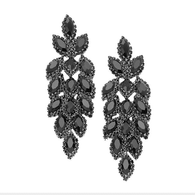Women's Crystal Stone Leaf Cluster Marquise Evening Stud Earrings