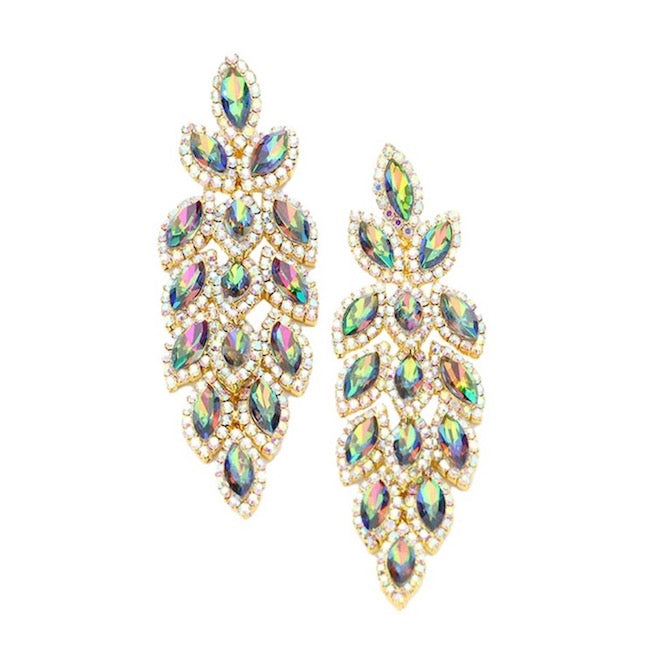Women's Crystal Stone Leaf Cluster Marquise Evening Stud Earrings