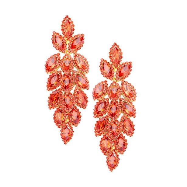 Women's Crystal Stone Leaf Cluster Marquise Evening Stud Earrings