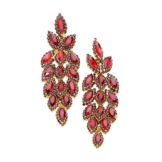 Women's Crystal Stone Leaf Cluster Marquise Evening Stud Earrings