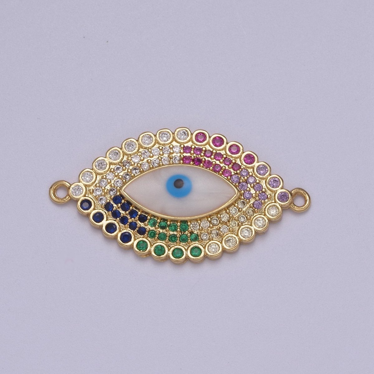 Cubic Evil Eye Charm Connector Greek Eye Double Bail Pendant Connector with CZ Rhinestone Accent Micro Pave Evil Eye Charm For Necklace Making Y-458