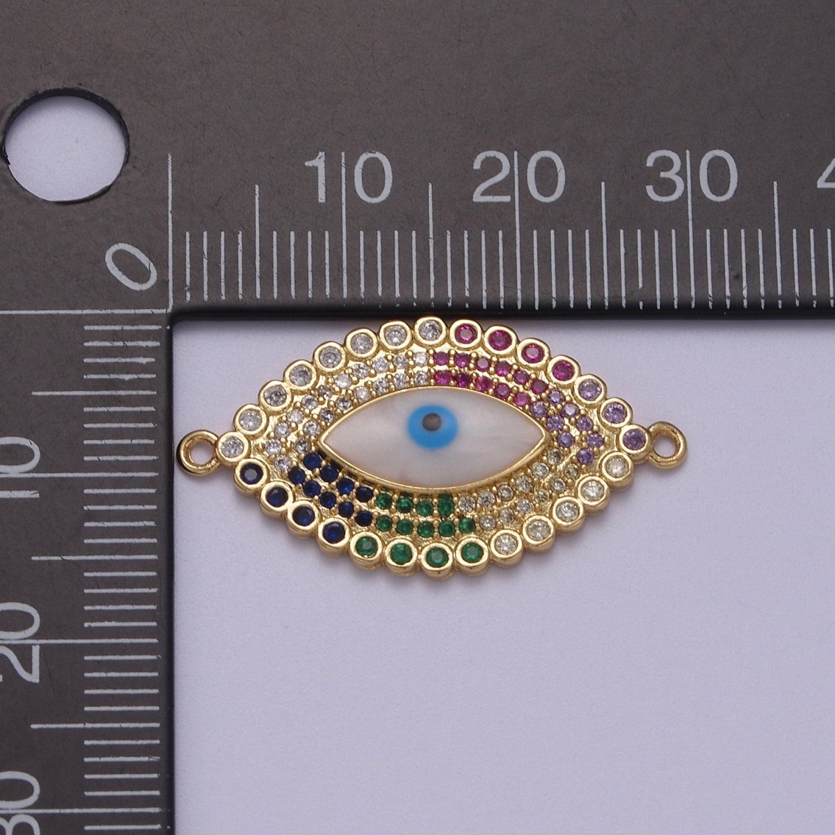 Cubic Evil Eye Charm Connector Greek Eye Double Bail Pendant Connector with CZ Rhinestone Accent Micro Pave Evil Eye Charm For Necklace Making Y-458