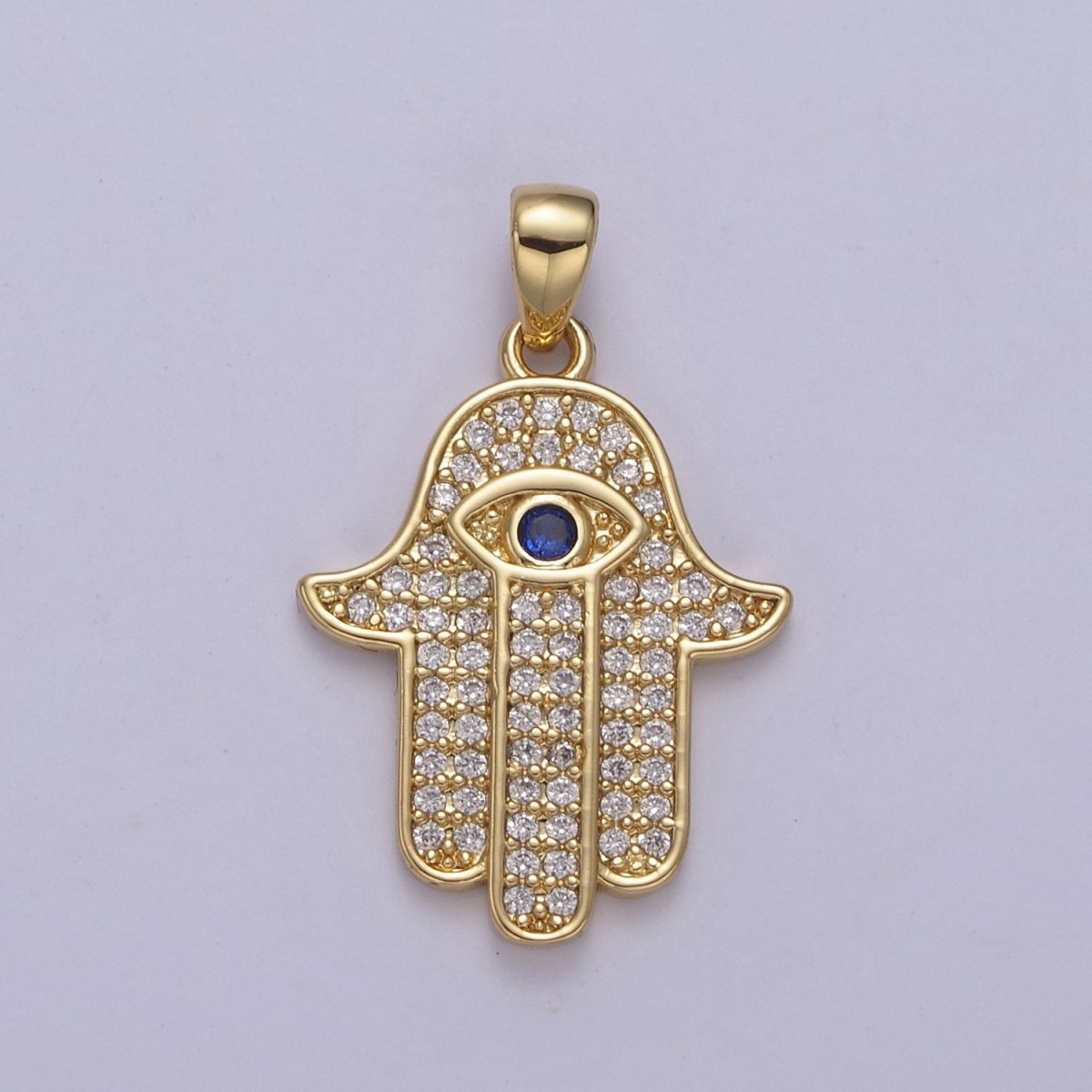 Cubic Gold Filled Hamsa Hand Cz Pendant Hand of Fatimah Charm Statement Jewelry N-545