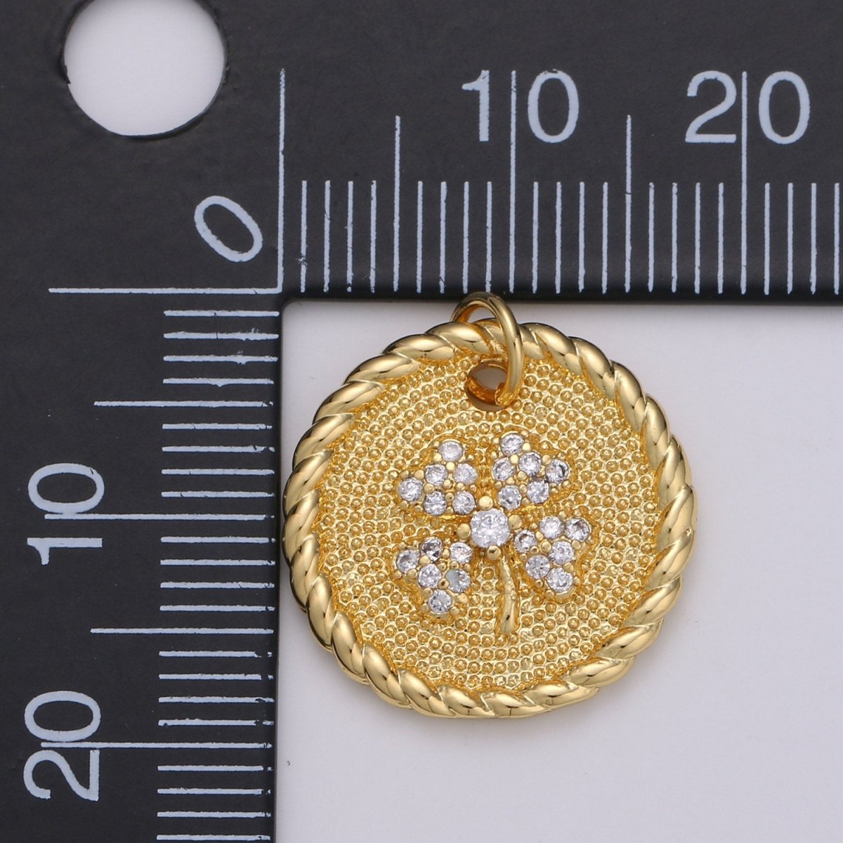 Cubic Shamrock Charm 24k Gold Filled Shamrock Celtic Four Leaf Clover Lucky Charm, 18X18 mm for Necklace Earring Bracelet Jewelry Making D-361