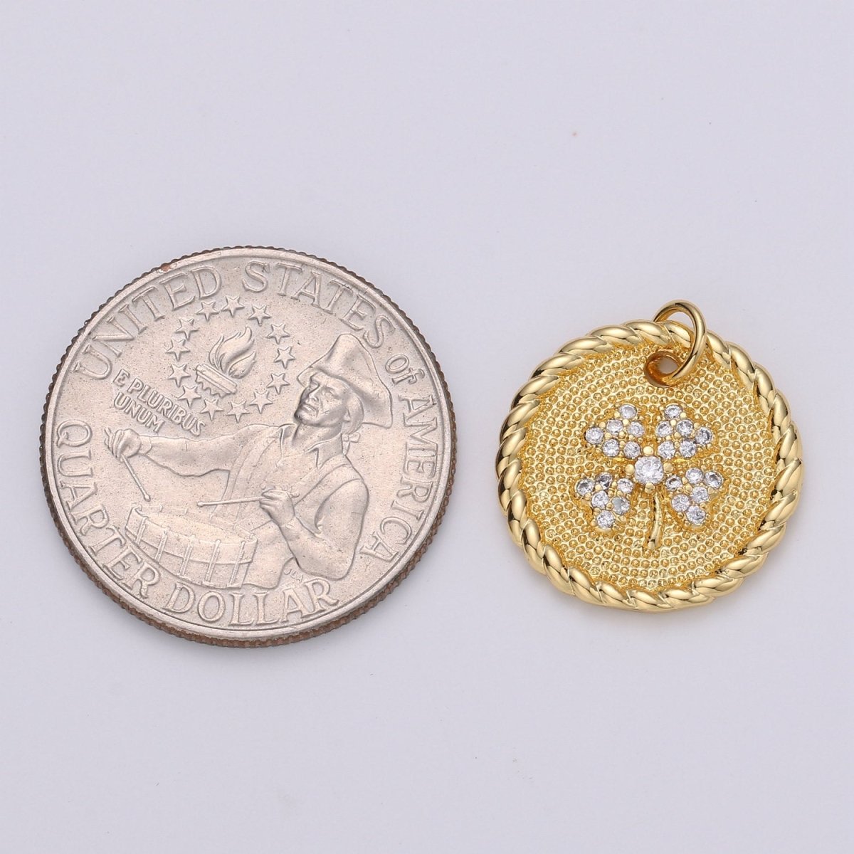 Cubic Shamrock Charm 24k Gold Filled Shamrock Celtic Four Leaf Clover Lucky Charm, 18X18 mm for Necklace Earring Bracelet Jewelry Making D-361
