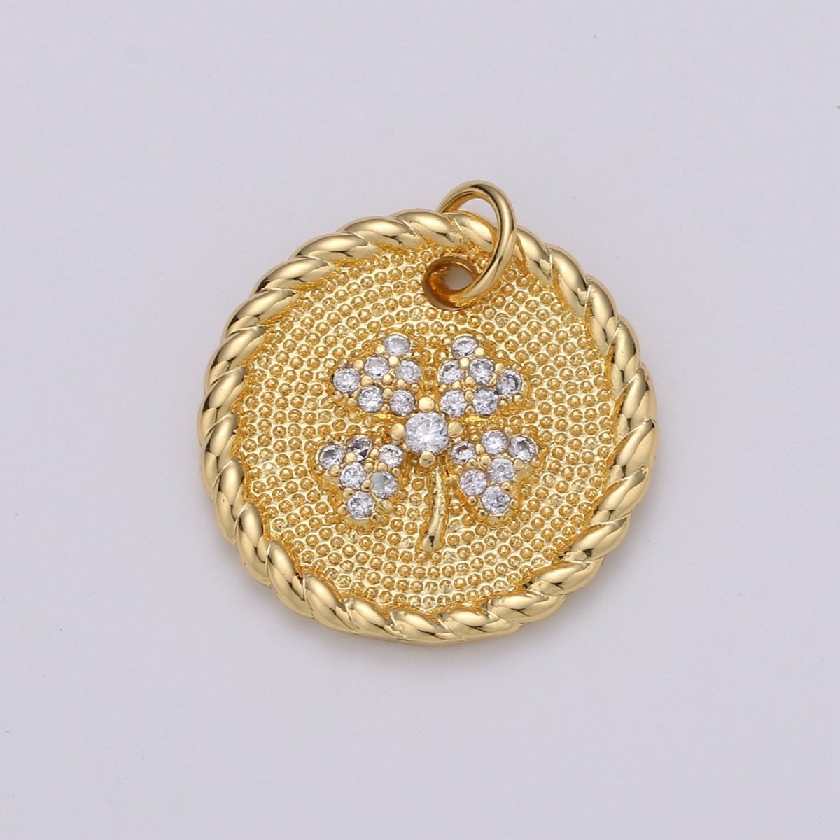 Cubic Shamrock Charm 24k Gold Filled Shamrock Celtic Four Leaf Clover Lucky Charm, 18X18 mm for Necklace Earring Bracelet Jewelry Making D-361
