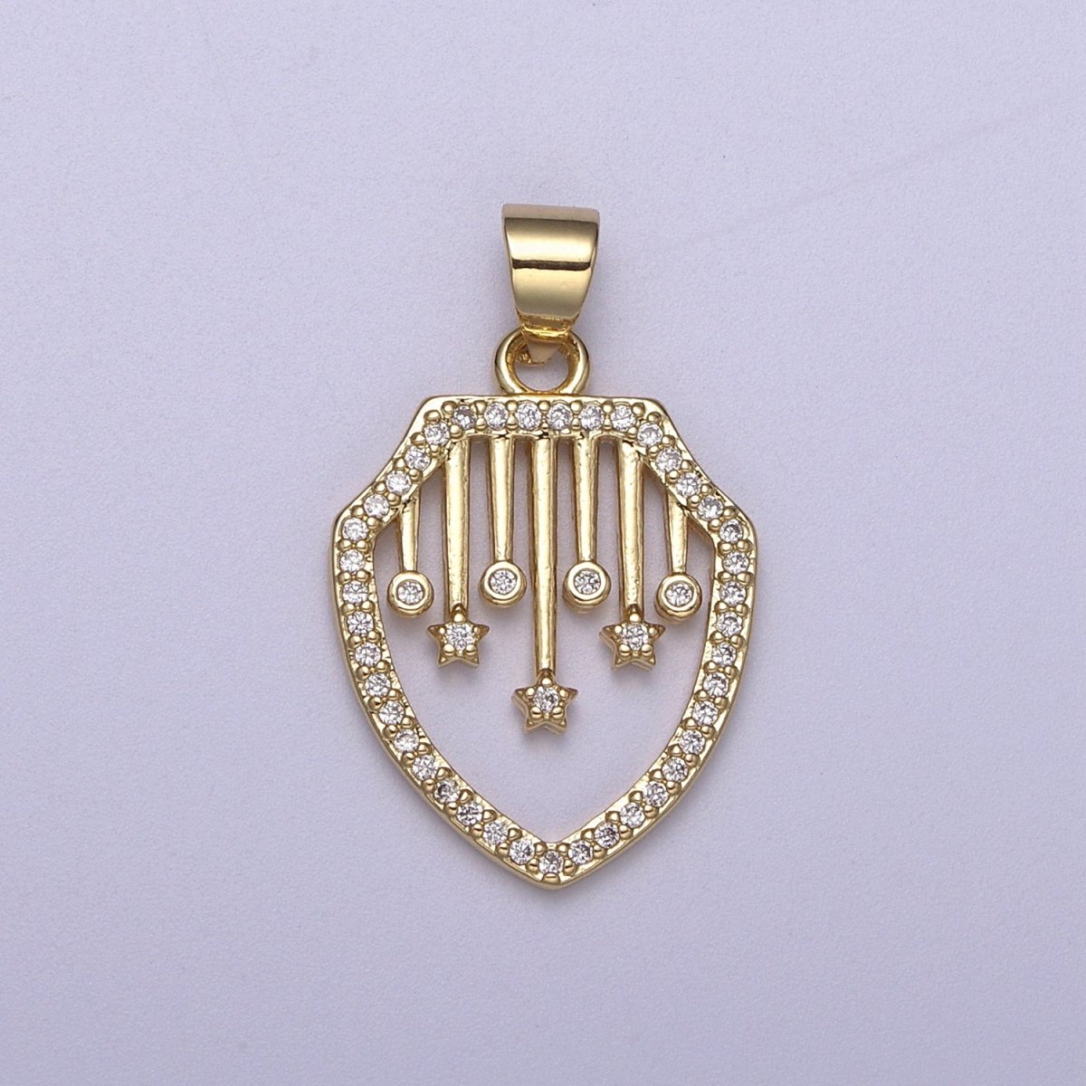 Cubic Shield Pendant Star Celestial Charm in 14k Gold Filled H-174