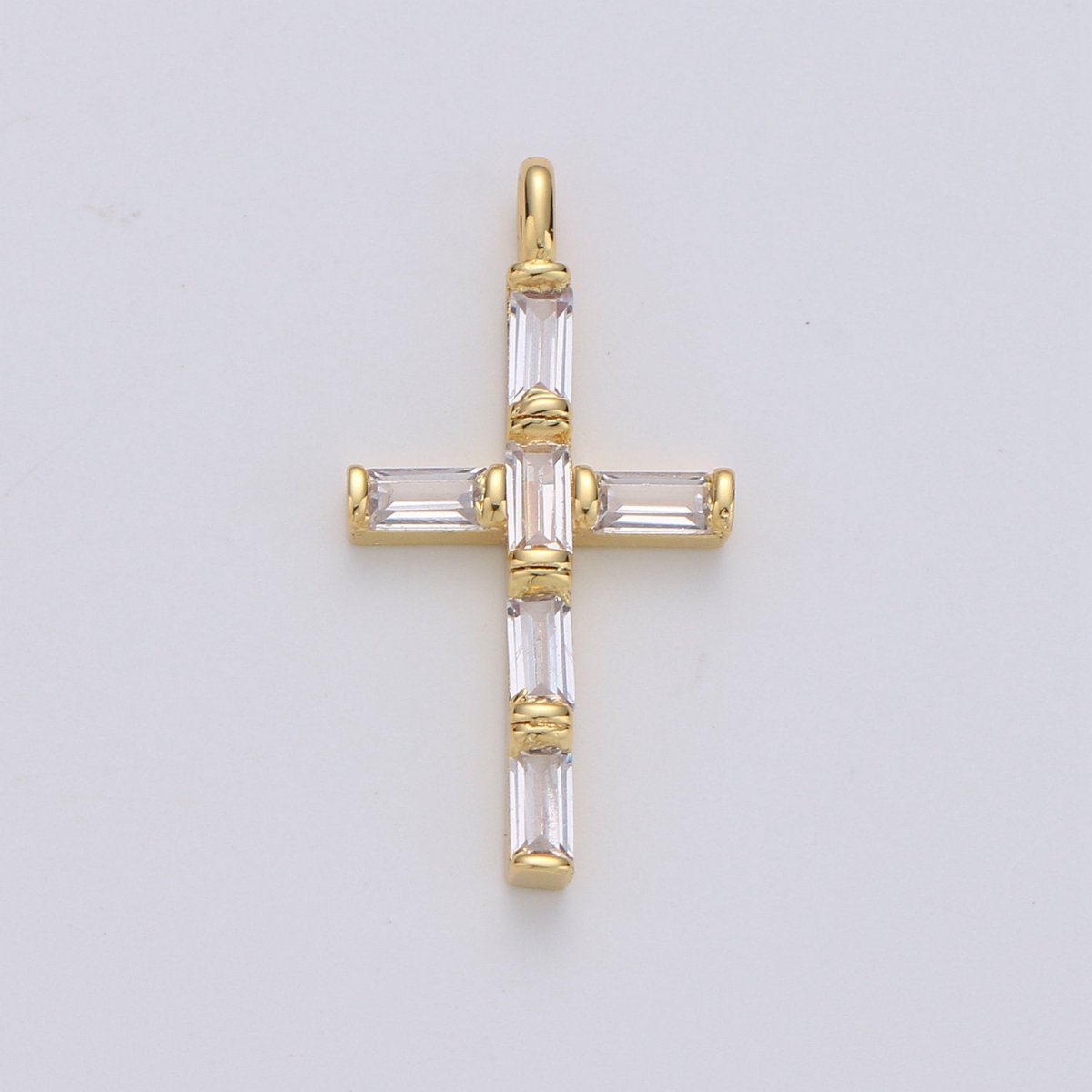 Cubic Zirconia CZ Marquise Navette Crystal Small Cross Pendant Charm Chain Necklace in 14k Gold Filled Silver Cross Charm Religious Jewelry I-657 I-658