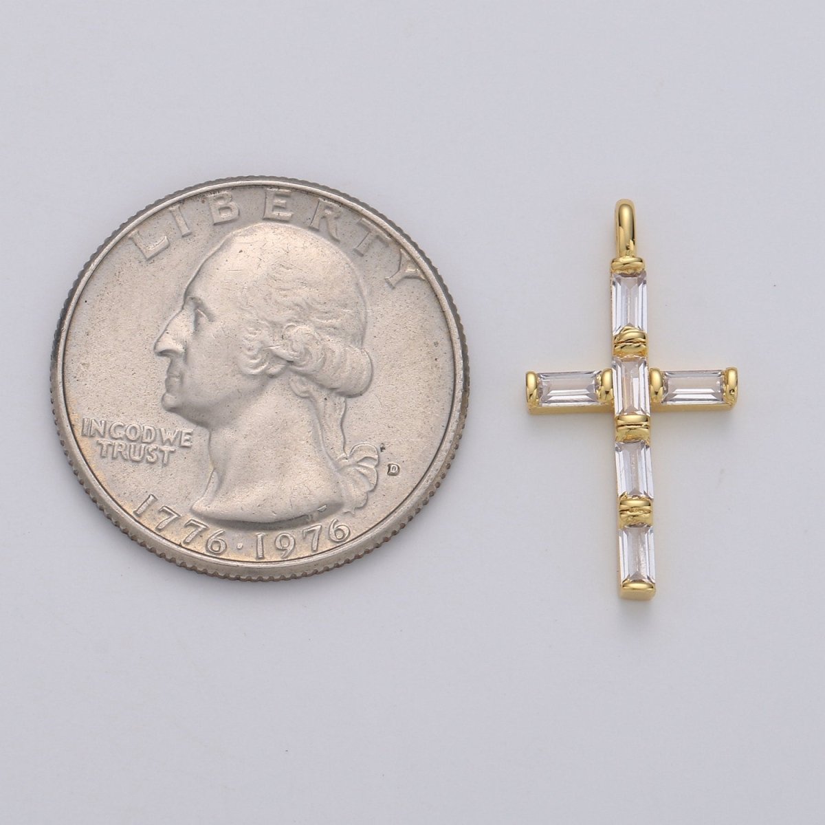 Cubic Zirconia CZ Marquise Navette Crystal Small Cross Pendant Charm Chain Necklace in 14k Gold Filled Silver Cross Charm Religious Jewelry I-657 I-658