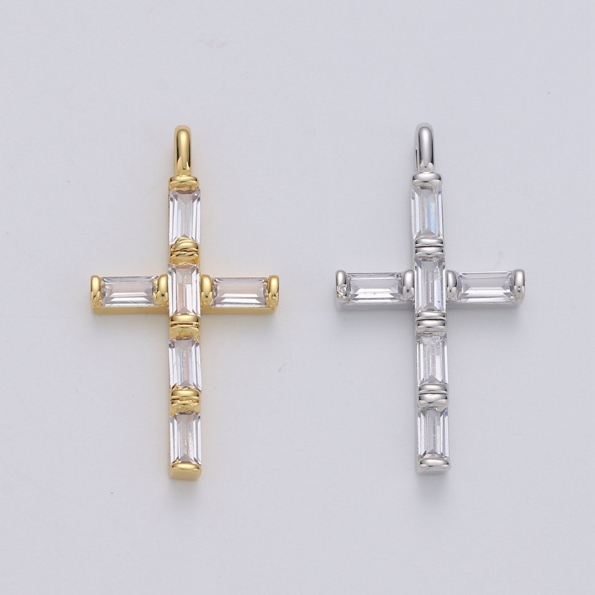 Cubic Zirconia CZ Marquise Navette Crystal Small Cross Pendant Charm Chain Necklace in 14k Gold Filled Silver Cross Charm Religious Jewelry I-657 I-658