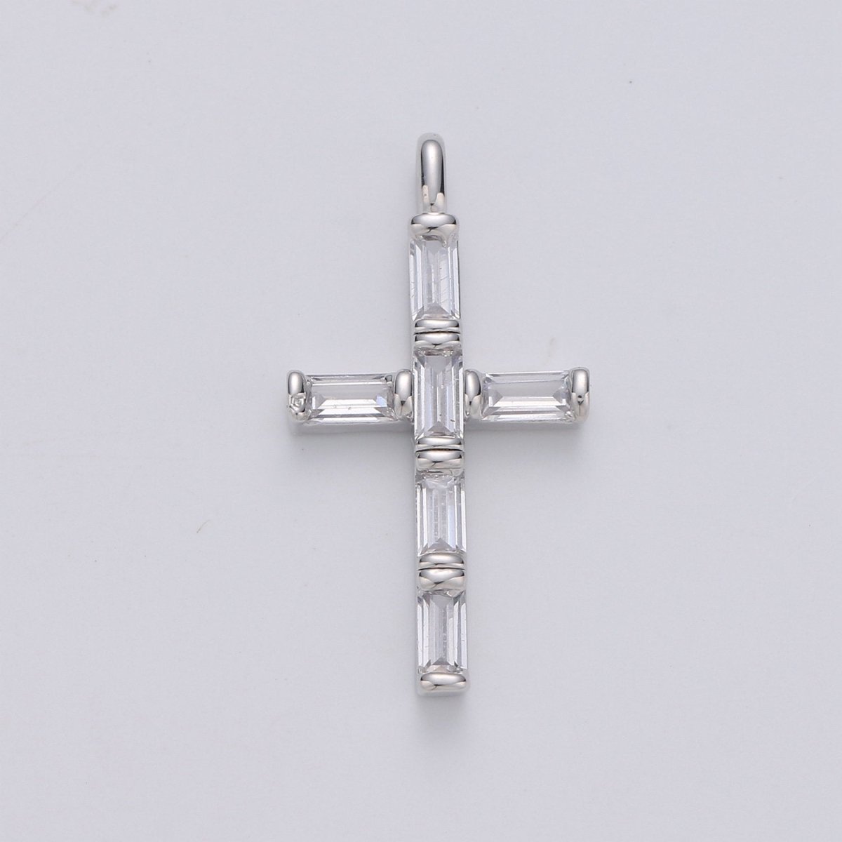 Cubic Zirconia CZ Marquise Navette Crystal Small Cross Pendant Charm Chain Necklace in 14k Gold Filled Silver Cross Charm Religious Jewelry I-657 I-658