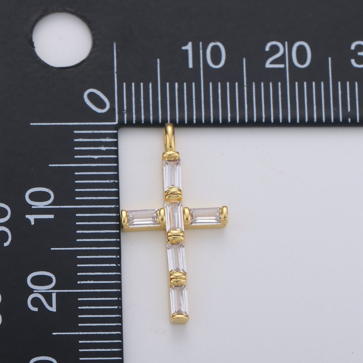 Cubic Zirconia CZ Marquise Navette Crystal Small Cross Pendant Charm Chain Necklace in 14k Gold Filled Silver Cross Charm Religious Jewelry I-657 I-658