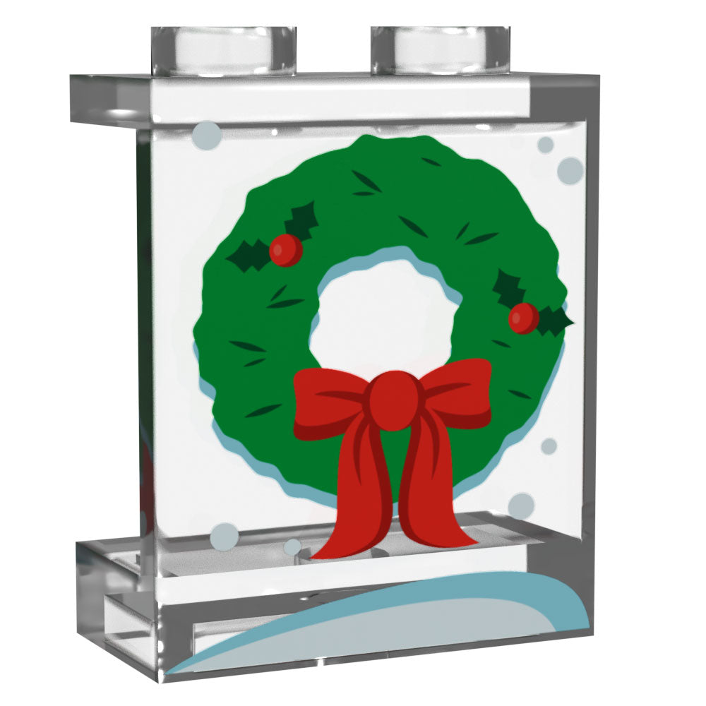 Fenêtre avec couronne de Noël fabriquée à l'aide de pièces LEGO