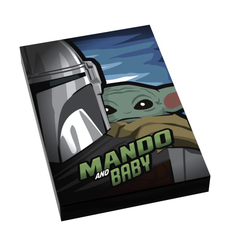 Mando & Baby Brick Wars Movie Tile Cover (2x3 Tile)