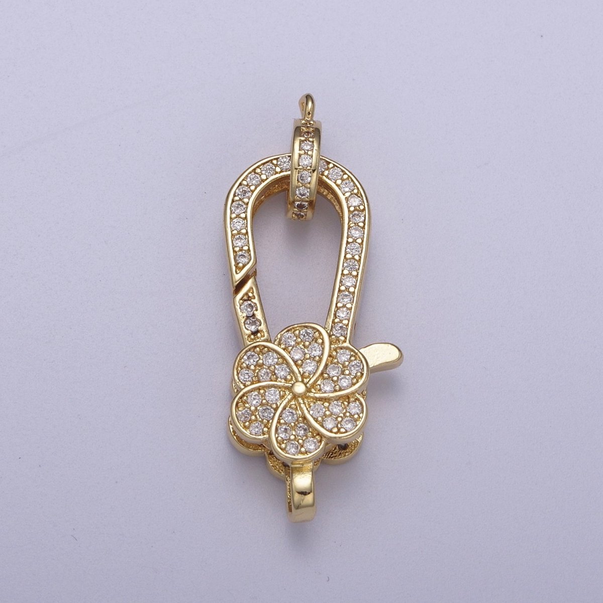 CZ Gold Filled Clear Micro Pave Flower Lobster Claw Clasp, Cubic Lobster Clasp L-607