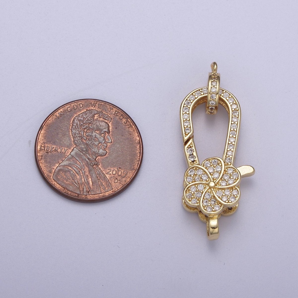 CZ Gold Filled Clear Micro Pave Flower Lobster Claw Clasp, Cubic Lobster Clasp L-607