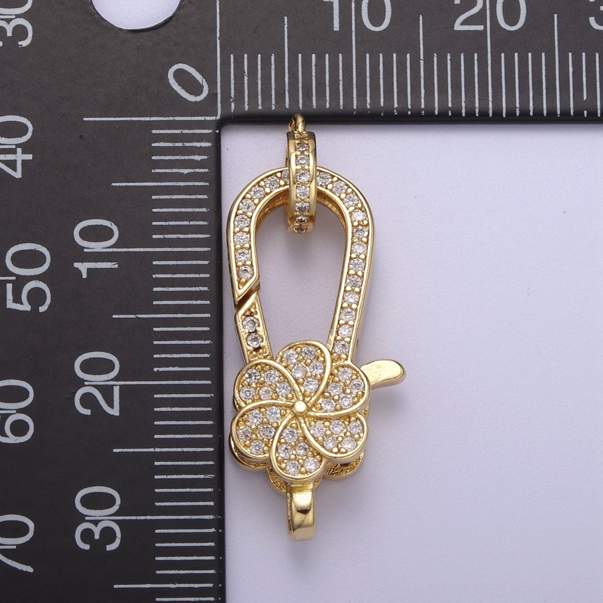 CZ Gold Filled Clear Micro Pave Flower Lobster Claw Clasp, Cubic Lobster Clasp L-607