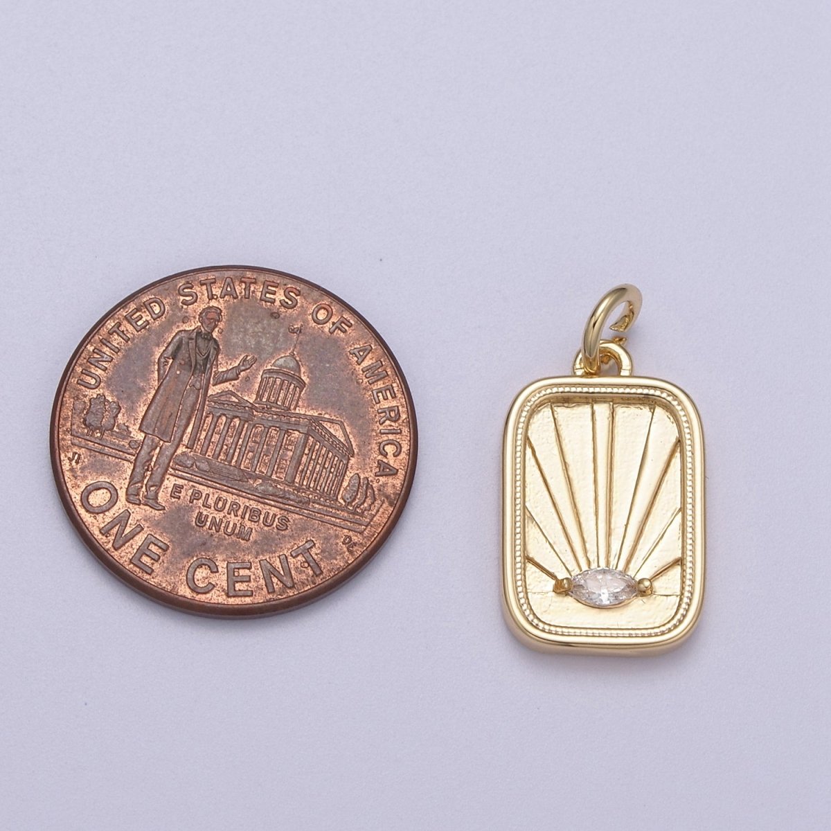 CZ Micro Pave Evil Eye On Rectangle Shape Pendant, 16K Gold Filled Sunburst Charm, Necklace Bracelet Earring Supply N-274