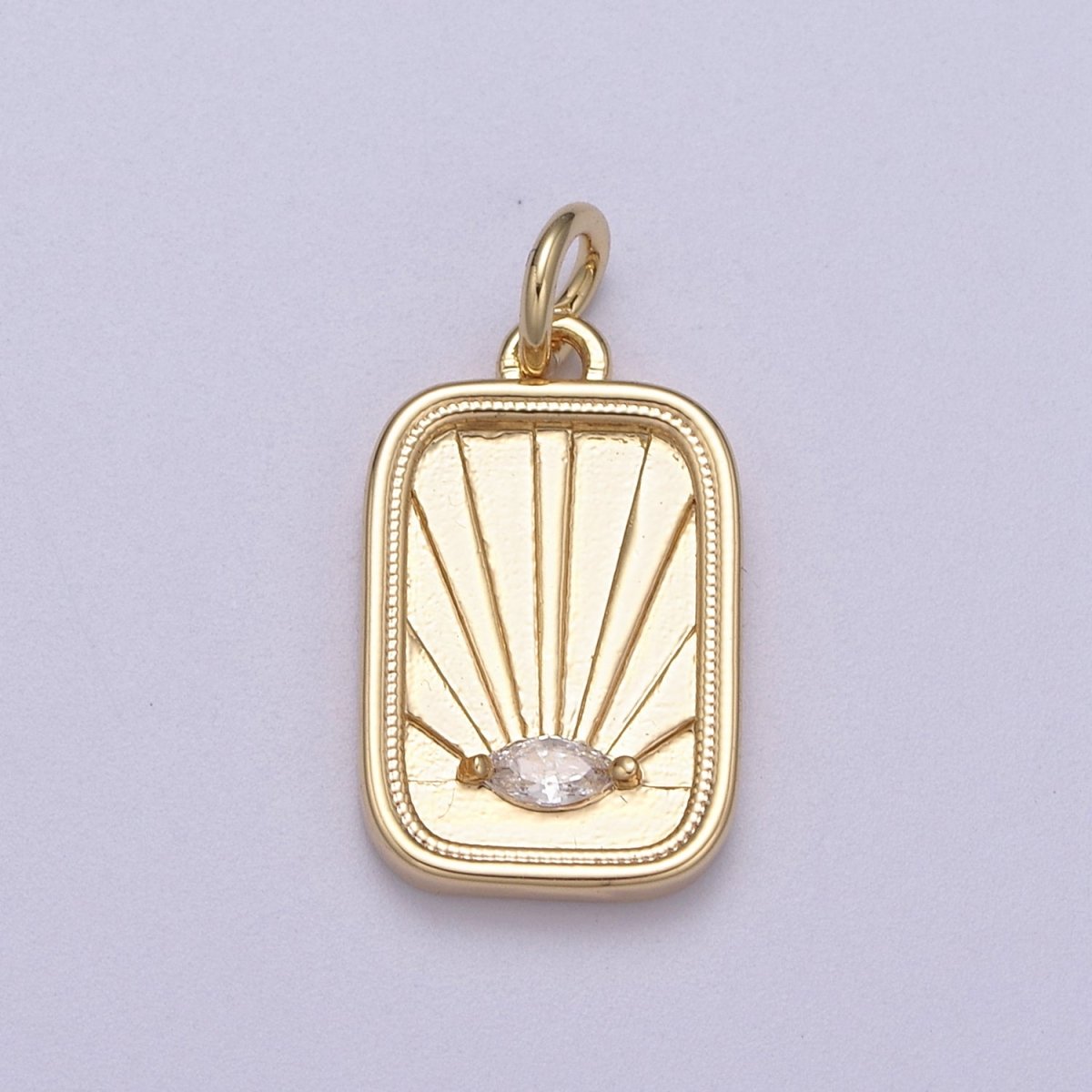 CZ Micro Pave Evil Eye On Rectangle Shape Pendant, 16K Gold Filled Sunburst Charm, Necklace Bracelet Earring Supply N-274