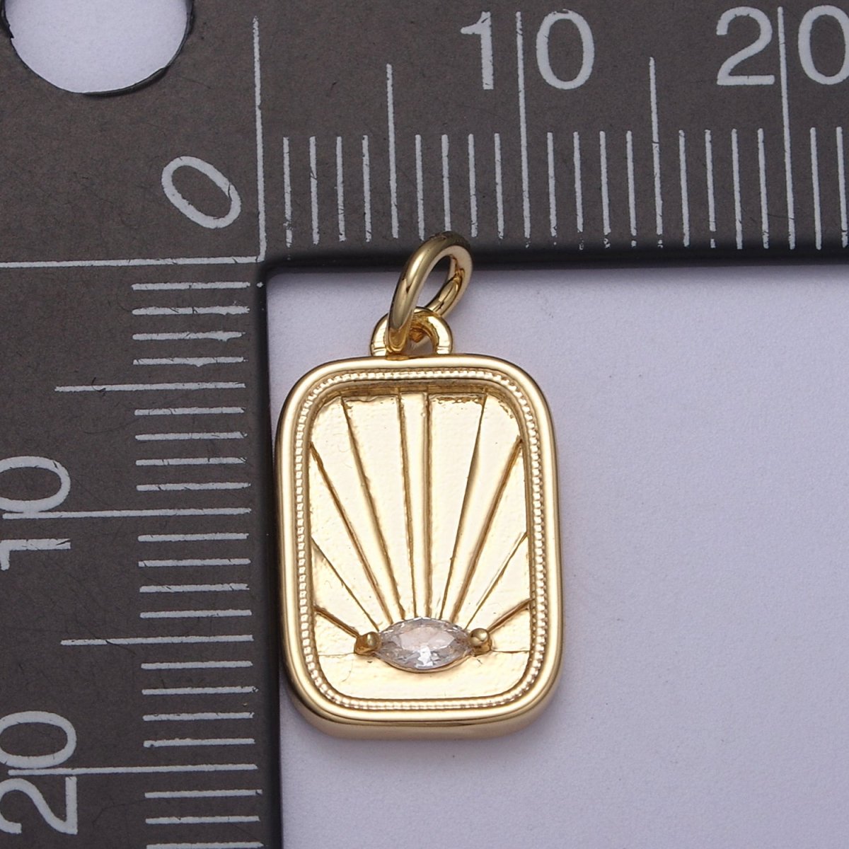 CZ Micro Pave Evil Eye On Rectangle Shape Pendant, 16K Gold Filled Sunburst Charm, Necklace Bracelet Earring Supply N-274
