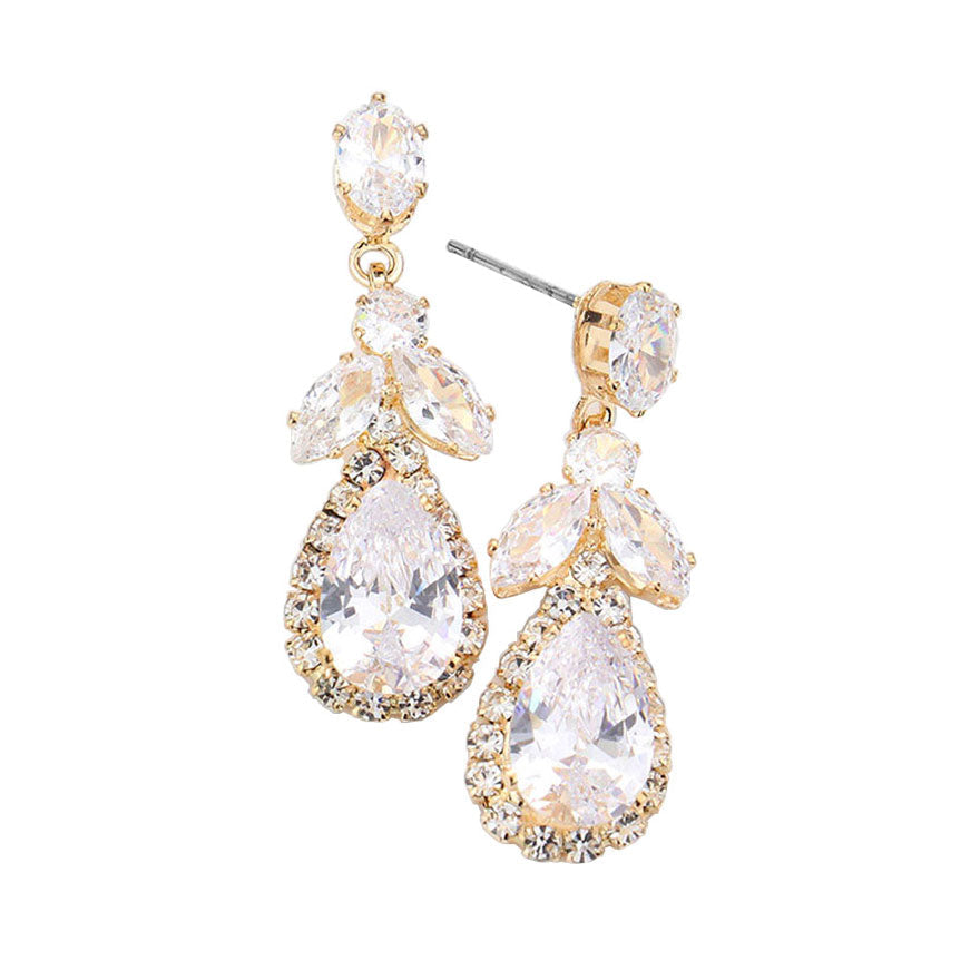 CZ Multi Stone Dangle Evening Earrings