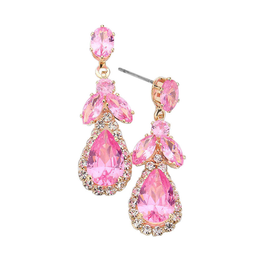 CZ Multi Stone Dangle Evening Earrings