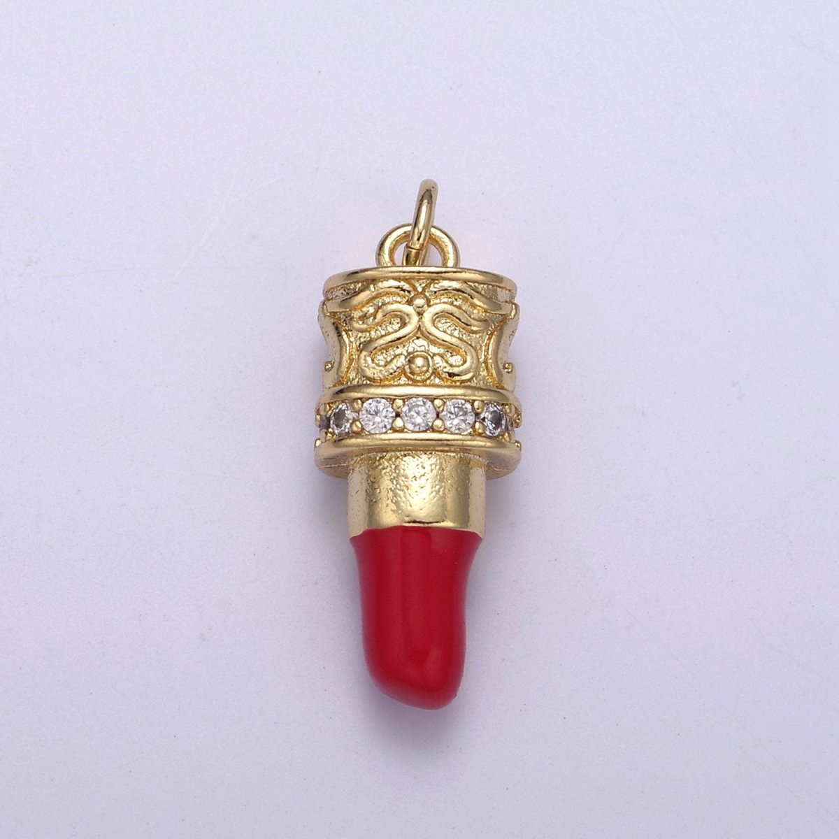 CZ Pave Pink Lipstick Charm, Lipstick Charm, Make-up Charm, Bracelet Charm, Necklace Charm,25X8.8mm, Jewelry Making Charm N-258 - N-259