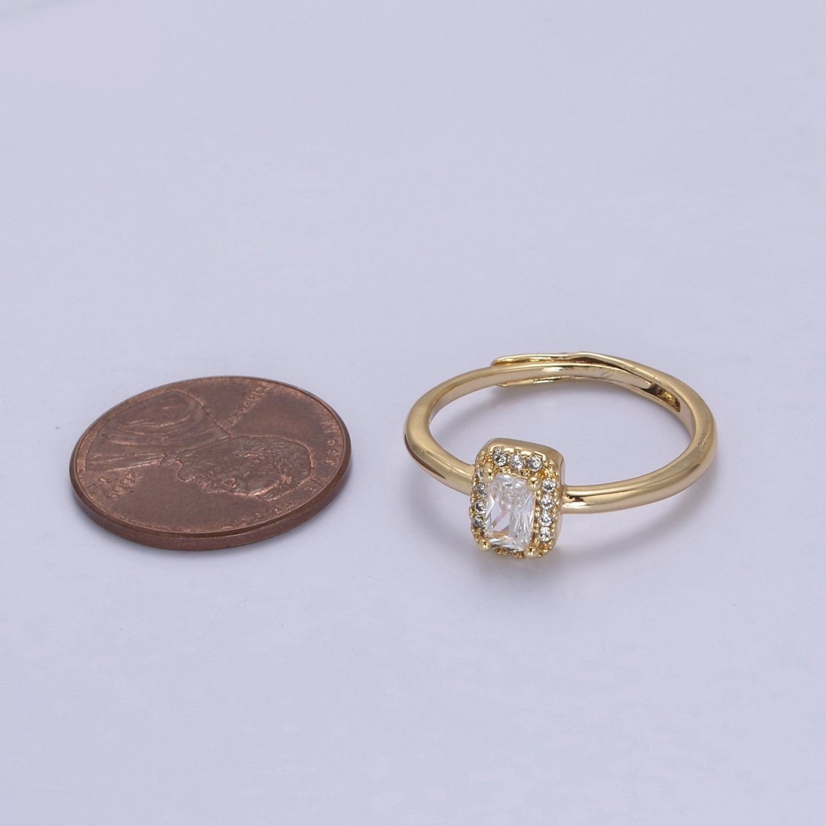 CZ Rectangle Ring Gold Ring Zircon Jewelry Rectangle Promise Ring Adjustable Ring Minimalist Jewelry U-498