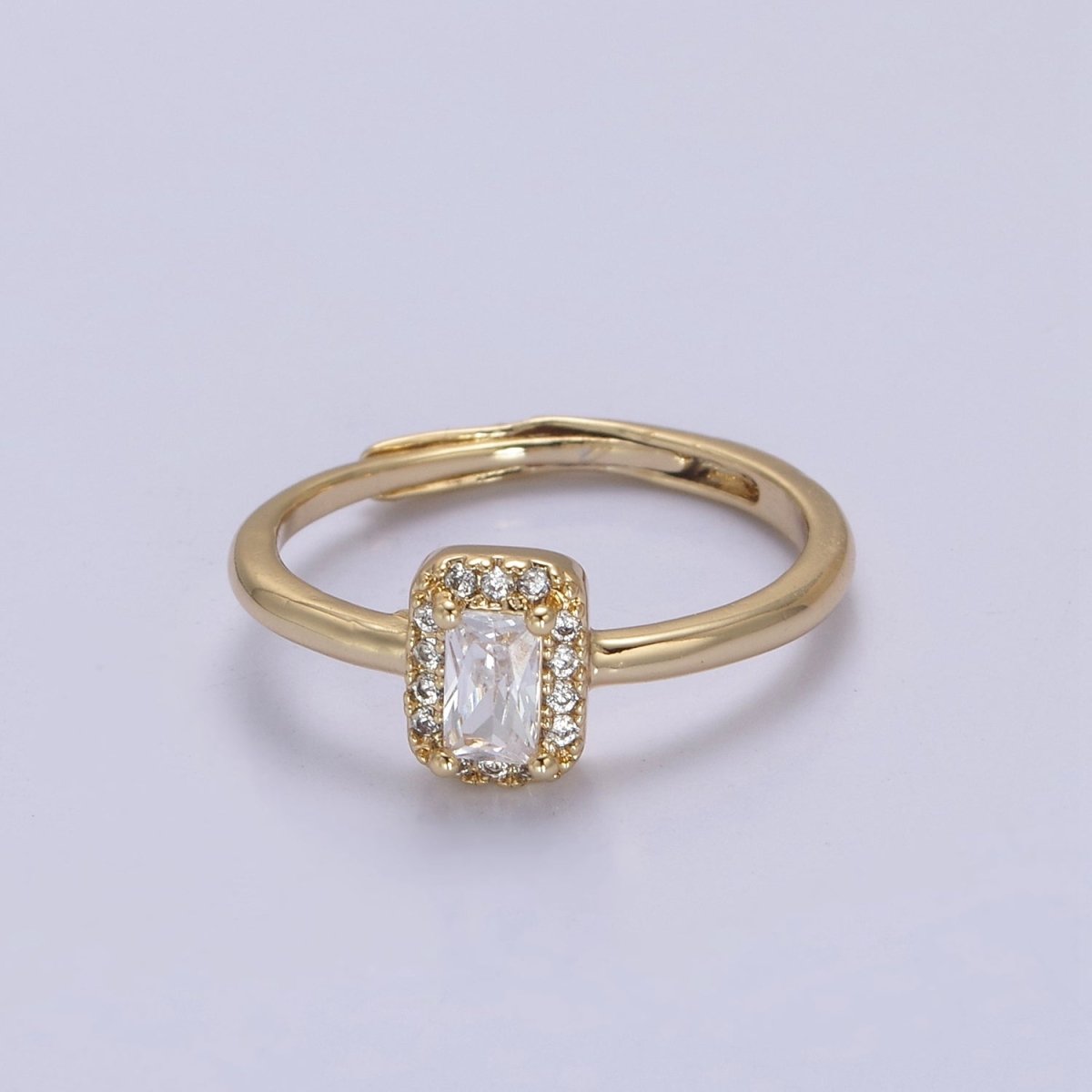 CZ Rectangle Ring Gold Ring Zircon Jewelry Rectangle Promise Ring Adjustable Ring Minimalist Jewelry U-498