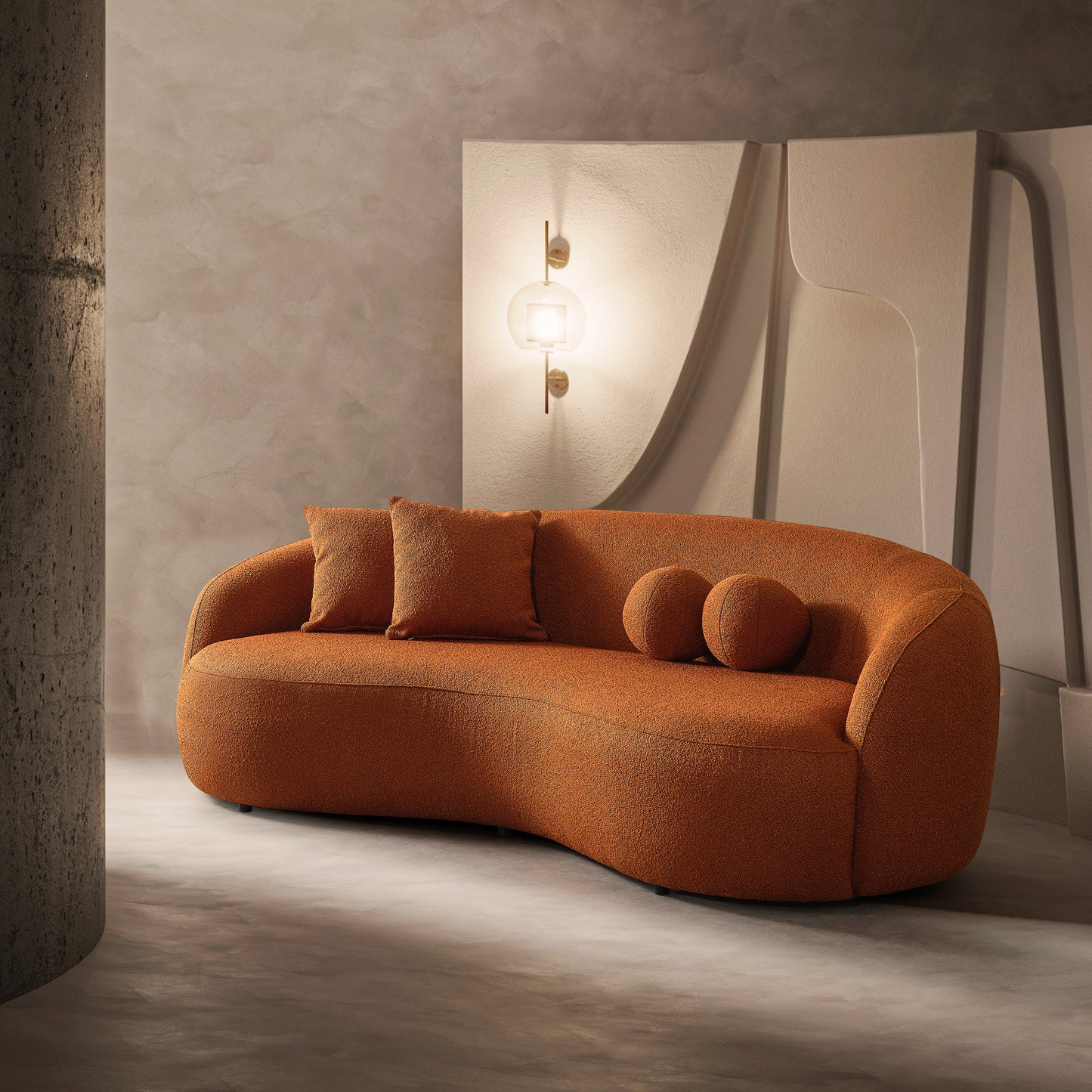 Drake Burnt Curvy Boucle Sofa