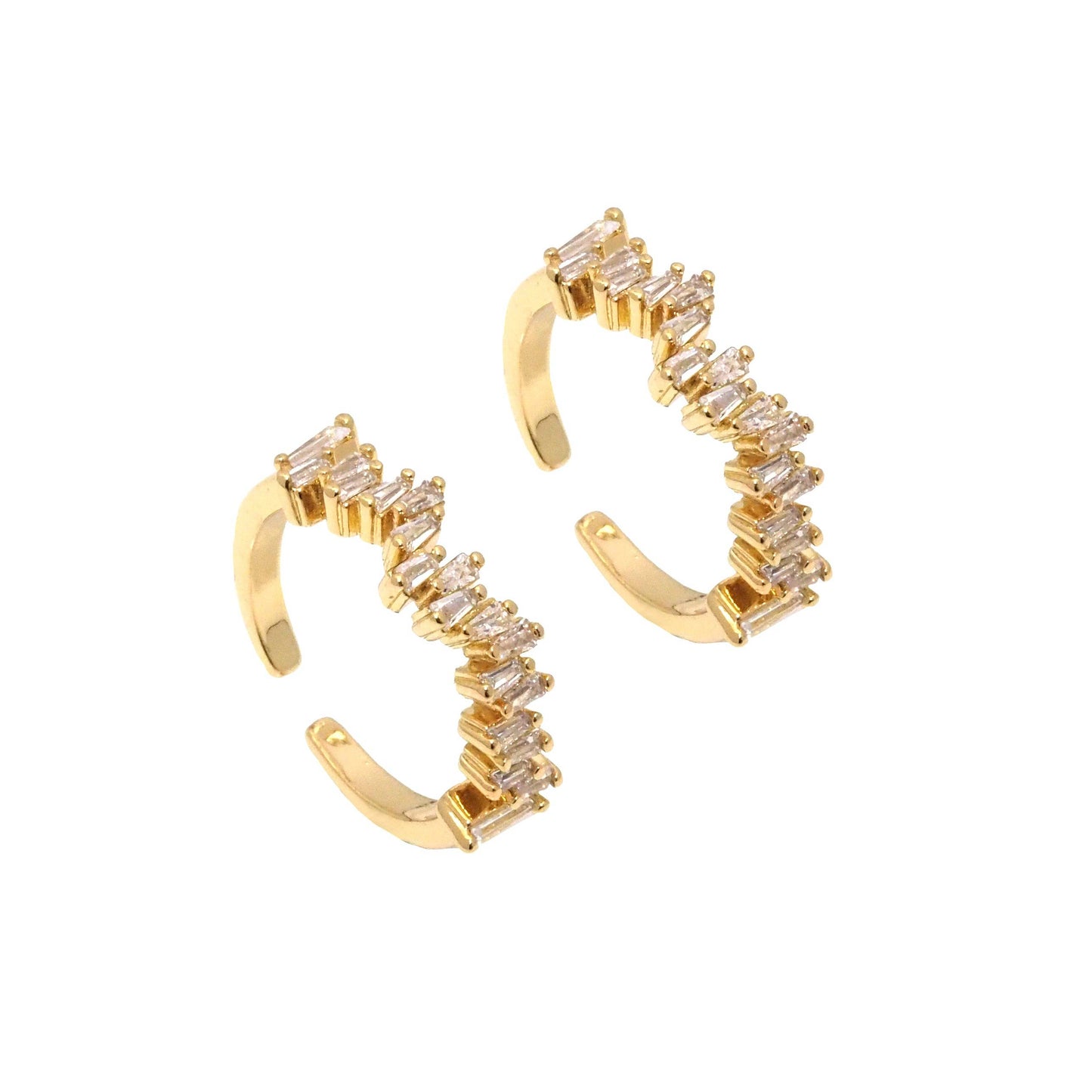Gold Clear CZ Waveline Zigzag Baguette cz Adjustable Ring, Sku#LK794