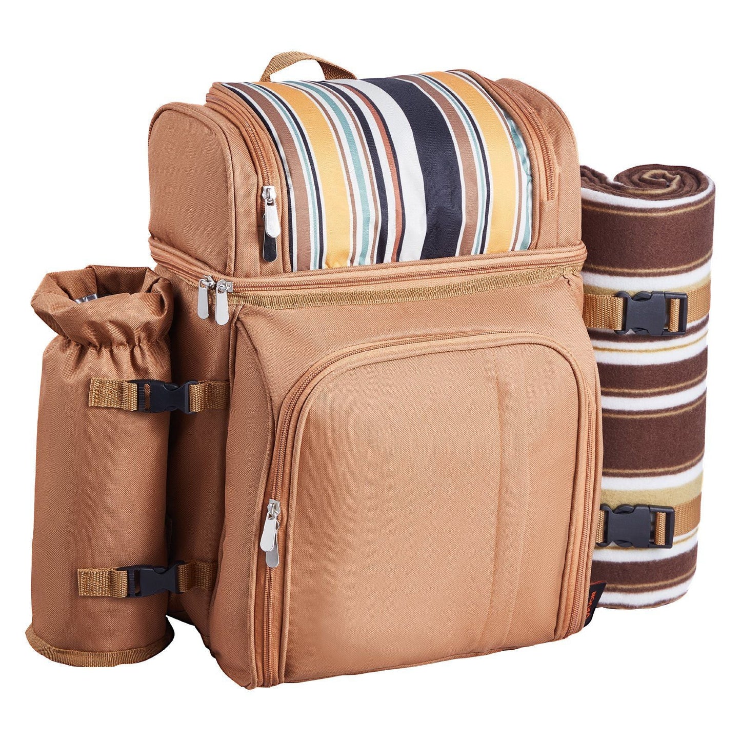 Beach Picnic Backpack Bag for 4 Person with Cooler Compartment Brown