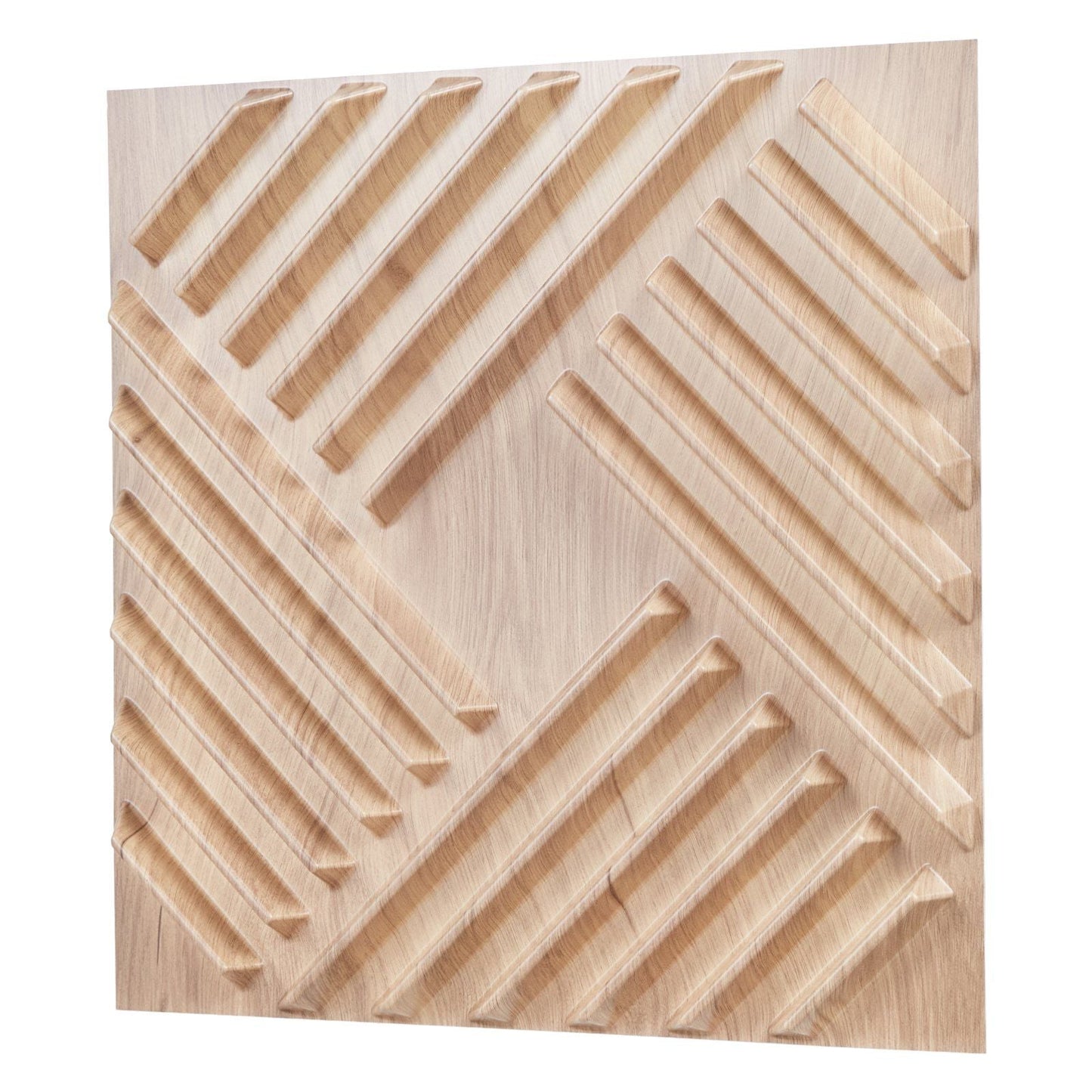 3D Wall Panels 12-Pack 19.7x19.7 in PVC 32 Sq.Ft Coverage Slat Light Wood Color