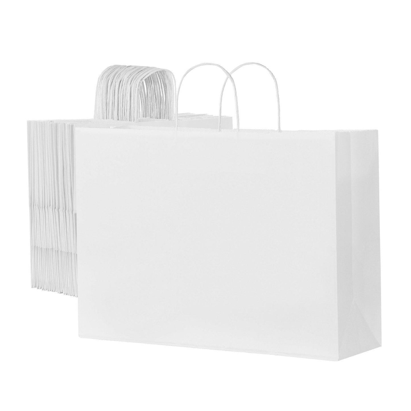 Kraft Paper Bags with Handles 50Pcs 16x6x12 in Party Shopping Retail Bag White
