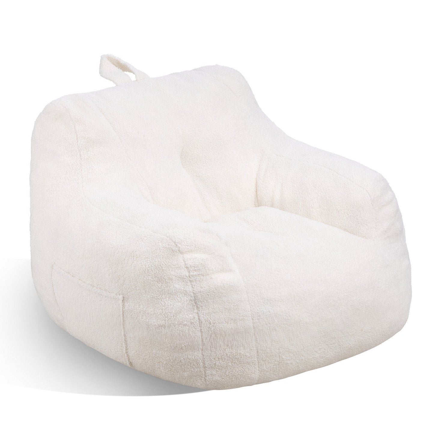 Bean Bag Chair, 3 feet Bean Bag Chair with Soft Armrests and Storage Pocket, 25D Memory Foam Filled with Soft Teddy Velvet Cover, Bean Bag for Bedroom or Playroom, White