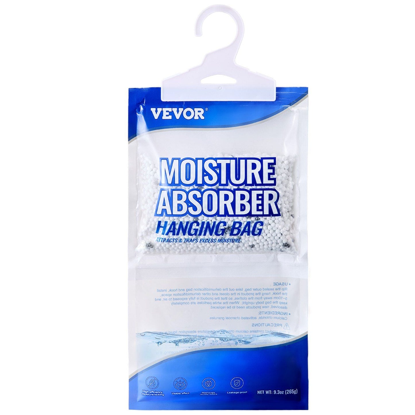 Hanging Moisture Absorber, 9.3 oz Hanging Closet Dehumidifier Bags(10 Packs), Fragrance Free Moisture Bags in Wardrobes, Bedrooms, Bathrooms
