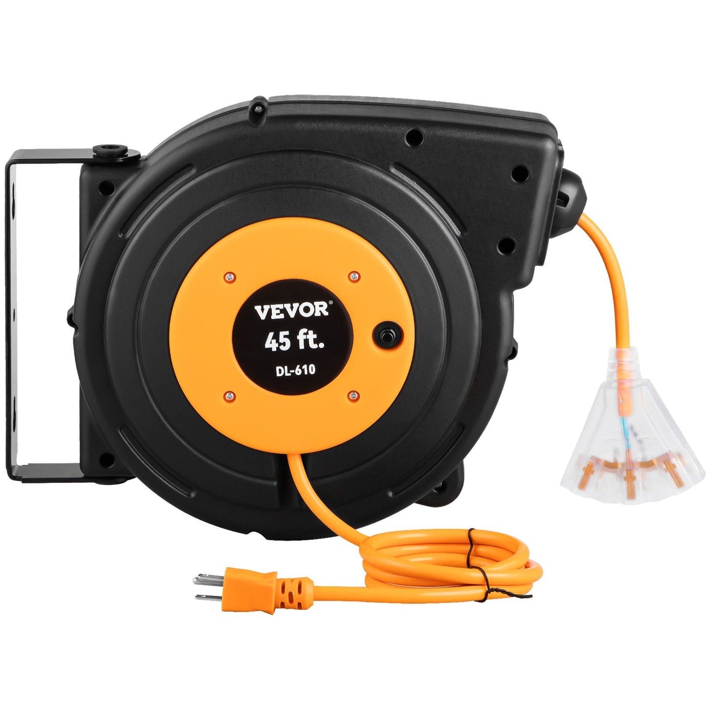 Retractable Extension Reel, Heavy Duty 12AWG/3C SJTOW Power Cord 45 FT 12AWG, Black