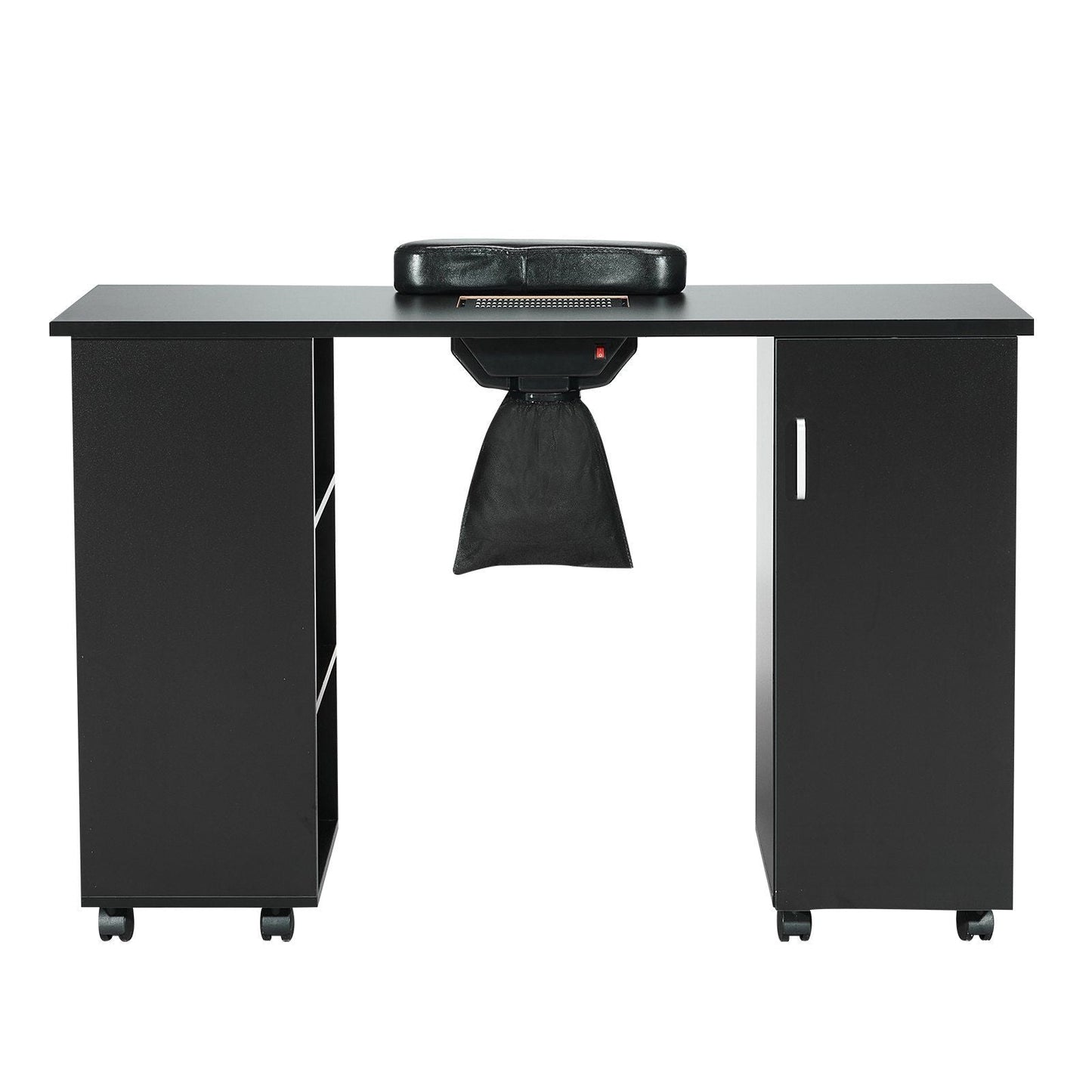 Manicure Table, Nail Table Station with Electric Dust Collector, Moveable Nail Tech Desk with 8 Wheels (4 Lockable), 3 Dust Bag & Wrist Rest, MDF Nail Art Workstation for Spa Beauty Salon, Black