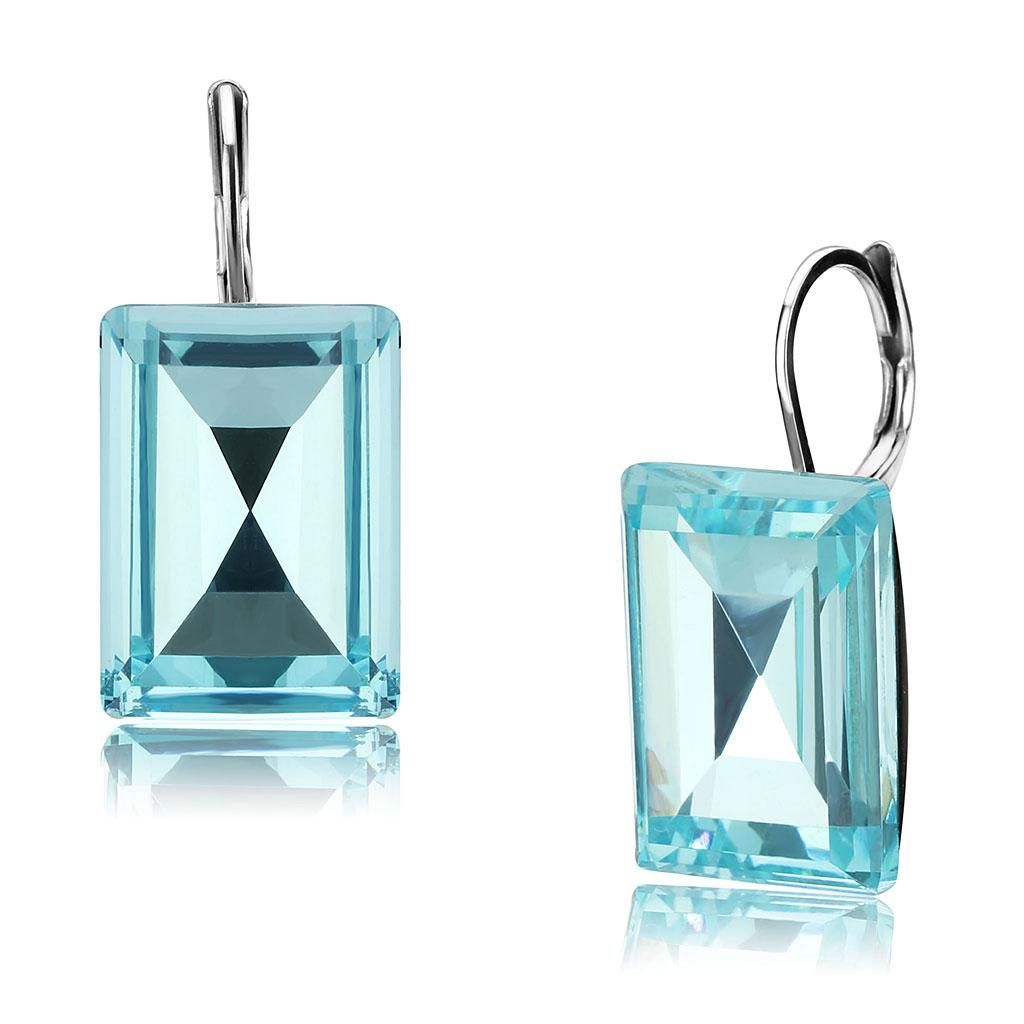 TK3649 - High polished (no plating) Stainless Steel Earrings with Top Grade Crystal in Sea Blue